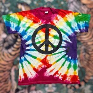 Vintage 90s Tie Dye T-Shirt Size X-Large USA Made Single Stitch Woodstock Peace